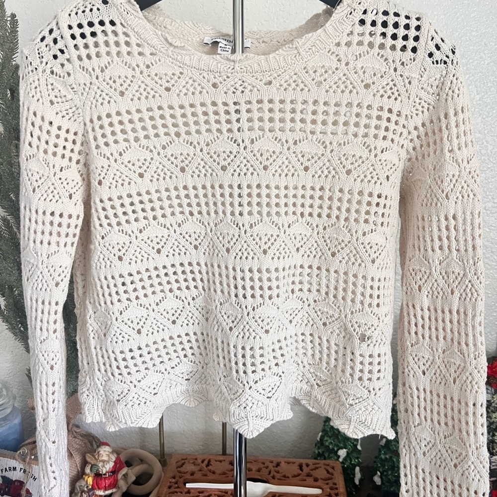 Freshman Cream Crochet Sweater